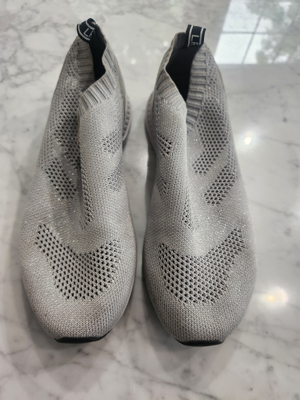 Ralph Lauren Silver Knit Slip-On Sneakers, Good Condition, Comfy.
